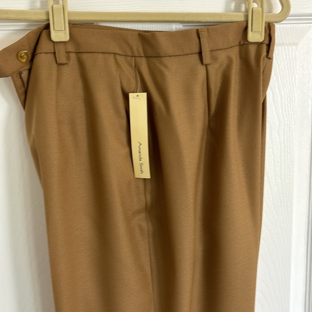 NWT Vintage 90's AMANDA SMITH High-Waisted Pure Wool Tan Pants Wide Leg Size 14